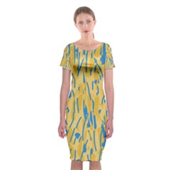 Yellow And Blue Pattern Classic Short Sleeve Midi Dress