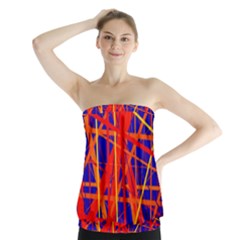 Orange And Blue Pattern Strapless Top