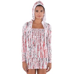 Red, Black And White Pattern Women s Long Sleeve Hooded T-shirt