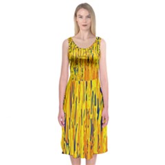 Yellow Pattern Midi Sleeveless Dress