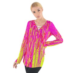 Pink And Yellow Pattern Women s Tie Up Tee