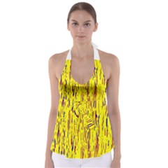 Yellow Pattern Babydoll Tankini Top