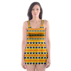 Hearts And Rhombus Pattern                                                                                          Skater Dress Swimsuit