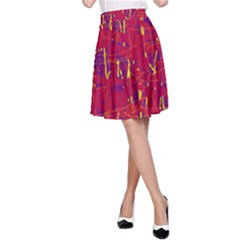 Red And Blue Pattern A-line Skirt