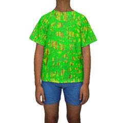 Neon Green Pattern Kid s Short Sleeve Swimwear