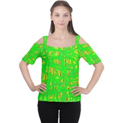 Neon Green Pattern Women s Cutout Shoulder Tee