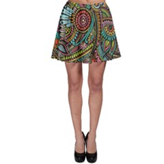 Colorful Hippie Flowers Pattern, Zz0103 Skater Skirt