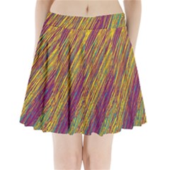 Yellow, Purple And Green Van Gogh Pattern Pleated Mini Mesh Skirt by Valentinaart