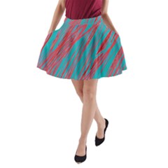 Red And Blue Pattern A-line Pocket Skirt