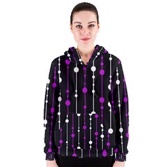 Purple, Black And White Pattern Women s Zipper Hoodie by Valentinaart