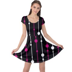 Magenta White And Black Pattern Cap Sleeve Dresses by Valentinaart