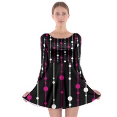 Magenta White And Black Pattern Long Sleeve Skater Dress by Valentinaart