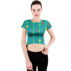 Green, Yellow And Red Pattern Crew Neck Crop Top