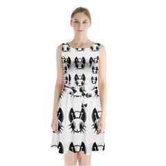 Black And White Fireflies Patten Sleeveless Waist Tie Dress by Valentinaart