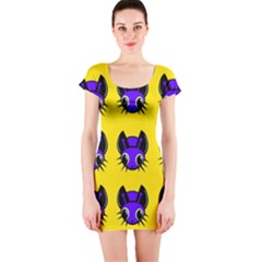 Blue And Yellow Fireflies Short Sleeve Bodycon Dress by Valentinaart