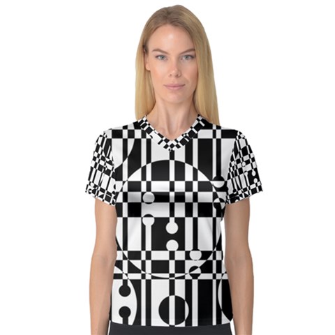 Black And White Pattern Women s V-neck Sport Mesh Tee by Valentinaart