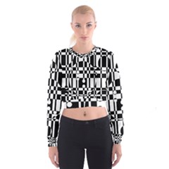 Black And White Pattern Women s Cropped Sweatshirt by Valentinaart