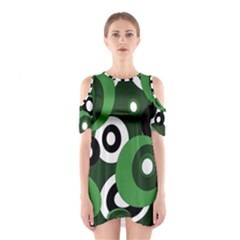 Green Pattern Cutout Shoulder Dress