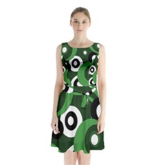 Green Pattern Sleeveless Waist Tie Dress by Valentinaart