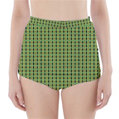 Mod Green Orange Pattern High-waisted Bikini Bottoms by BrightVibesDesign