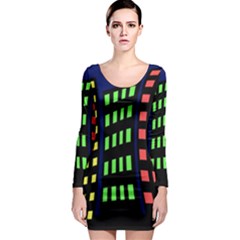 Colorful Abstract City Landscape Long Sleeve Bodycon Dress by Valentinaart