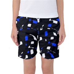 Blue, Black And White  Pattern Women s Basketball Shorts by Valentinaart