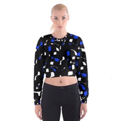 Blue, Black And White  Pattern Women s Cropped Sweatshirt