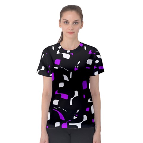 Purple, Black And White Pattern Women s Sport Mesh Tee by Valentinaart