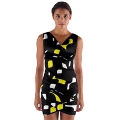 Yellow, Black And White Pattern Wrap Front Bodycon Dress by Valentinaart