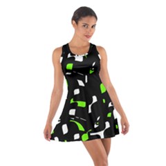 Green, Black And White Pattern Cotton Racerback Dress