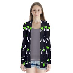 Green, Black And White Pattern Drape Collar Cardigan