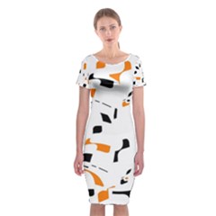 Orange, White And Black Pattern Classic Short Sleeve Midi Dress