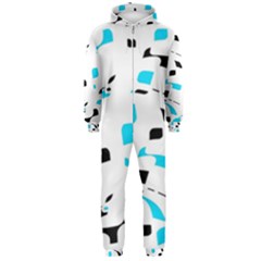 Blue, Black And White Pattern Hooded Jumpsuit (men)  by Valentinaart