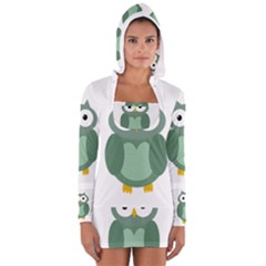 Green Cute Transparent Owl Women s Long Sleeve Hooded T-shirt by Valentinaart