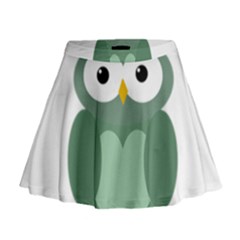 Green Cute Transparent Owl Mini Flare Skirt