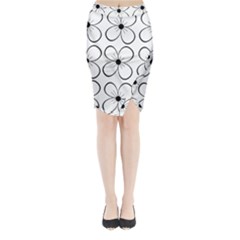 White Flowers Pattern Midi Wrap Pencil Skirt