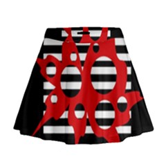 Red, Black And White Abstract Design Mini Flare Skirt