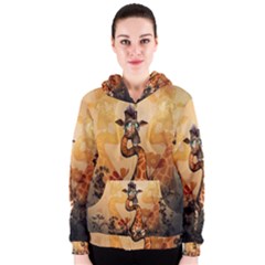 Funny, Cute Giraffe With Sunglasses And Flowers Women s Zipper Hoodie