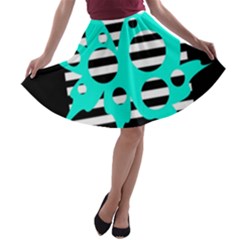 Cyan Abstract Design A-line Skater Skirt