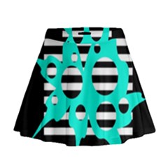 Cyan Abstract Design Mini Flare Skirt