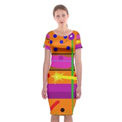 Orange Abstraction Classic Short Sleeve Midi Dress by Valentinaart