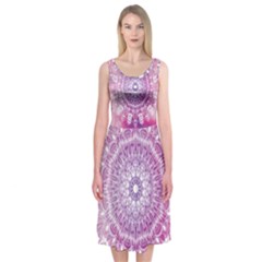 Pink Watercolour Mandala Midi Sleeveless Dress