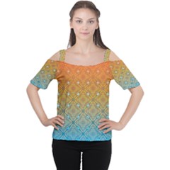 Ombre Fire And Water Pattern Women s Cutout Shoulder Tee