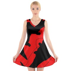 Black And Red Lizard  V-neck Sleeveless Skater Dress