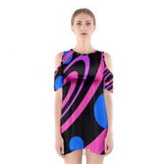 Pink And Blue Twist Cutout Shoulder Dress