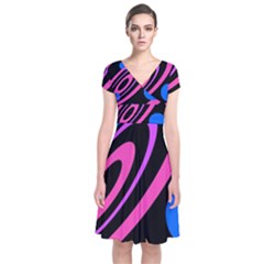 Pink And Blue Twist Short Sleeve Front Wrap Dress