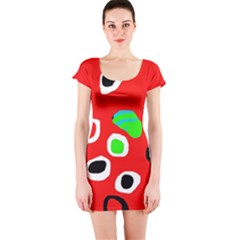 Red Abstract Pattern Short Sleeve Bodycon Dress by Valentinaart