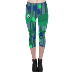 Green And Blue Bird Capri Leggings  by Valentinaart