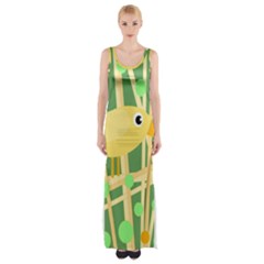 Yellow Little Bird Maxi Thigh Split Dress by Valentinaart