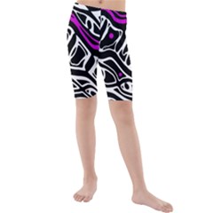 Purple, Black And White Abstract Art Kid s Mid Length Swim Shorts by Valentinaart